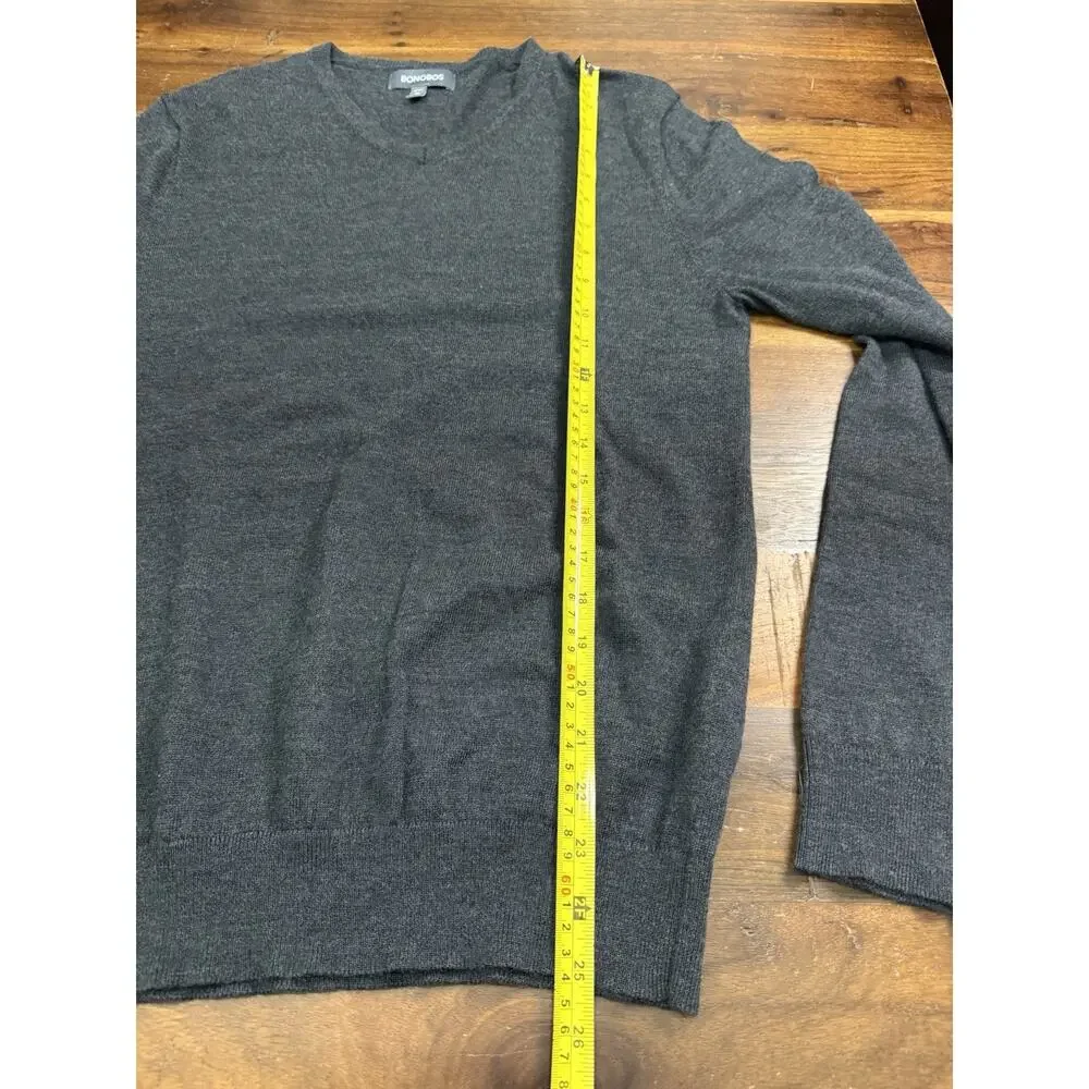 Bonobos Slim Fit V-Neck Pullover Sweater Mens M Gray Solid Knit Long Sleeve